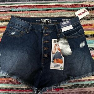 Rewash High Waist Denim Shorts - Dark Blue